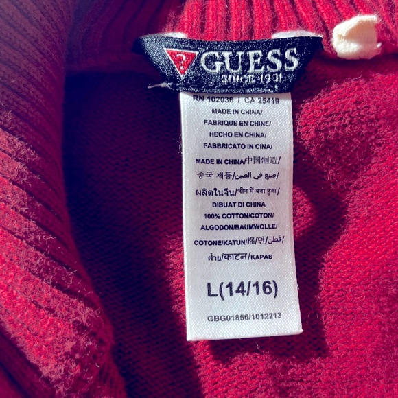 GUESS Juniors Girls Sweater Full Zip Pockets Red Gray Size L (14-16) Cotton - Picture 8 of 8